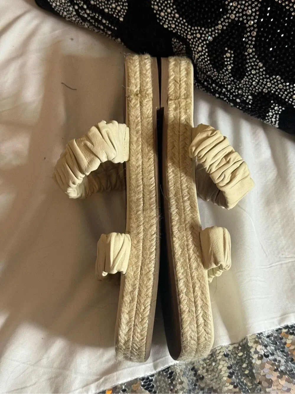 Staud maya ruched slip on espadrille sandals l flats - shoes sz 10/11 41